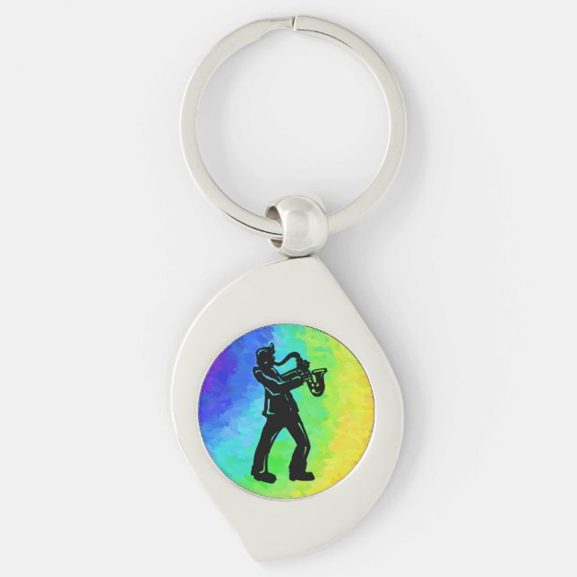 New York Boogie Nights Saxophone Rainbow Key Ring (Front)