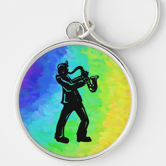 New York Boogie Nights Saxophone Rainbow Key Ring (Front)