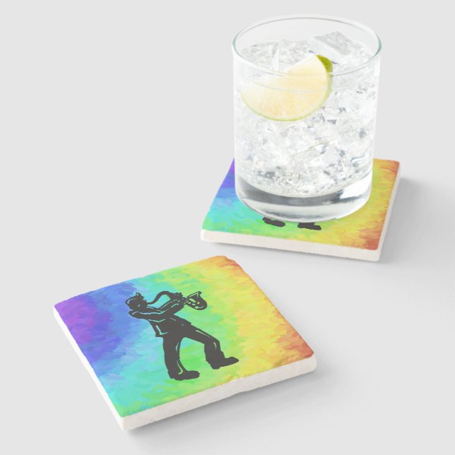 New York Boogie Nights Saxophone Rainbow Stone Coaster (Side)