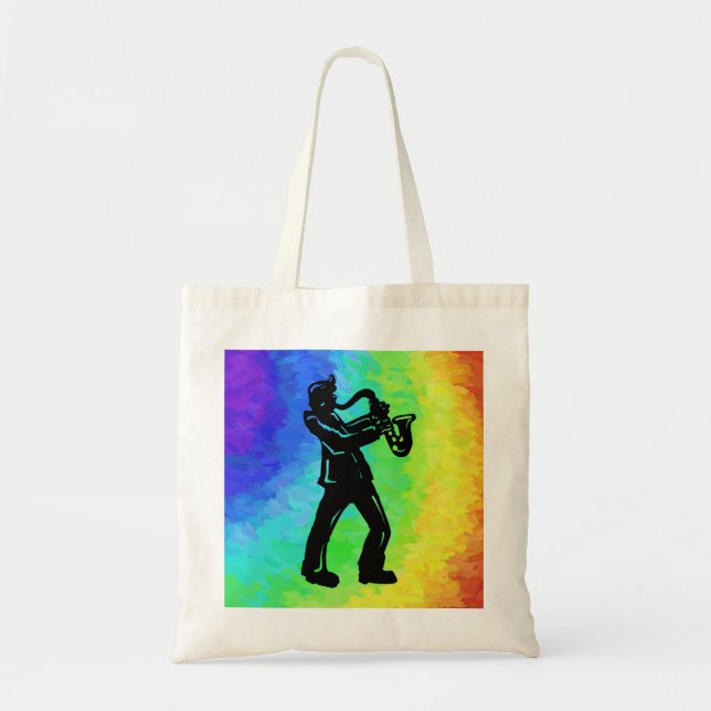 New York Boogie Nights Saxophone Rainbow Tote Bag (Front)