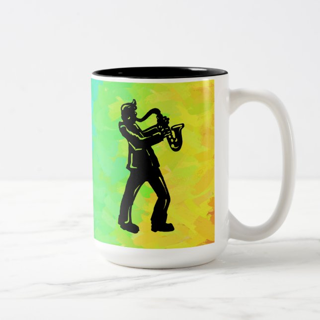 New York Boogie Nights Saxophone Rainbow Two-Tone Coffee Mug (Right)