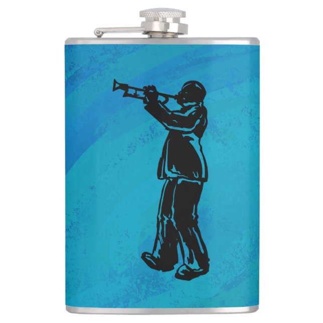 New York Boogie Nights Trumpet Blue Hip Flask (Front)