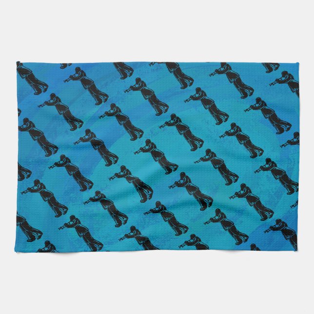 New York Boogie Nights Trumpet Blue Tea Towel (Horizontal)