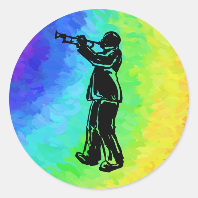New York Boogie Nights Trumpet Rainbow Classic Round Sticker (Front)