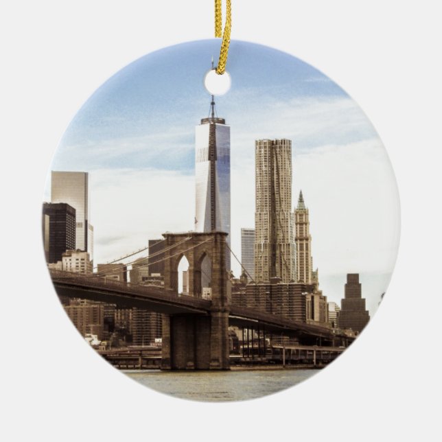 New York Brooklyn bridge Ceramic Tree Decoration (Front)