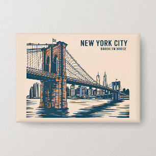 New York Brooklyn Bridge Skyline Bold Retro Travel