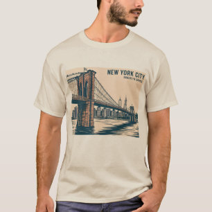 New York Brooklyn Bridge Skyline Bold Retro Travel T-Shirt