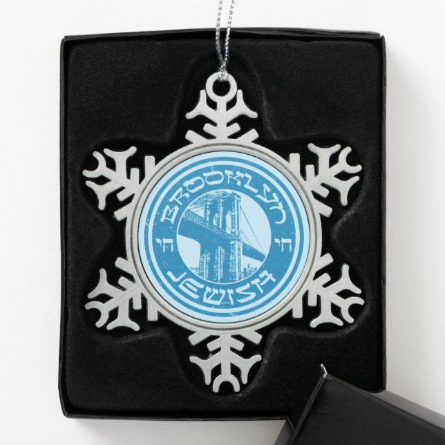 New York Brooklyn Jewish Holiday Snowflake Pewter Christmas Ornament (Box)