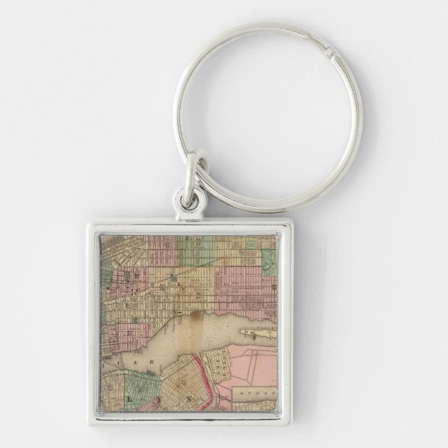 New York, Brooklyn Map by Mitchell Key Ring (Front)