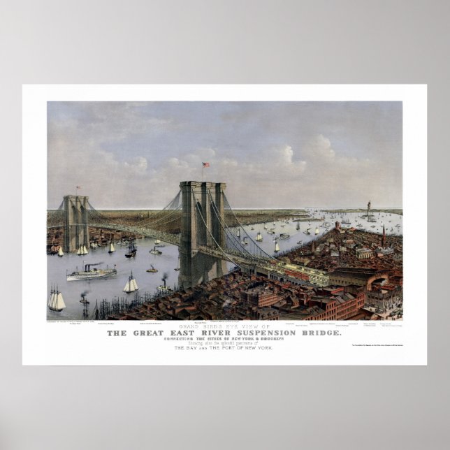 New York & Brooklyn, NY Panoramic Map - 1885 Poster (Front)