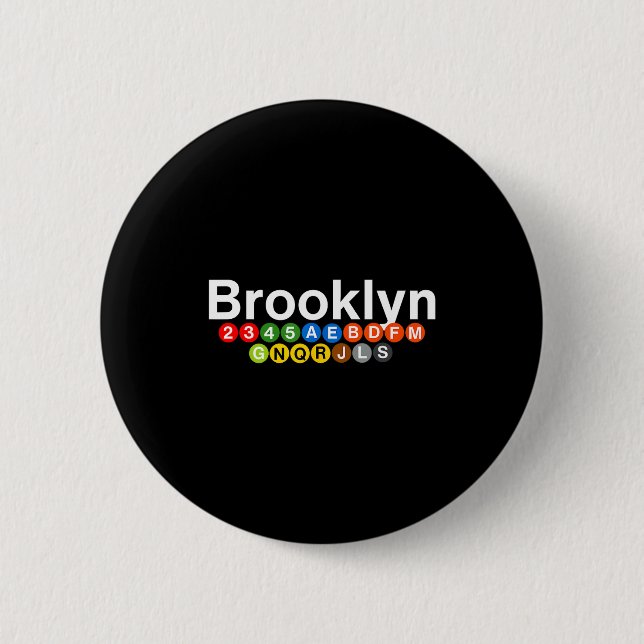 New York Brooklyn Subway Station Signs, Train Sign 6 Cm Round Badge (Front)