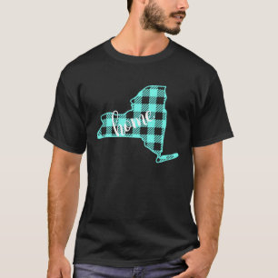 New York Buffalo Plaid Home State Country USA Teal T-Shirt