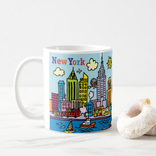 New York Cartoon Sightseeing Buildings Coffee Mug