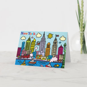 New York Cartoon Sightseeing Buildings Thank You Card