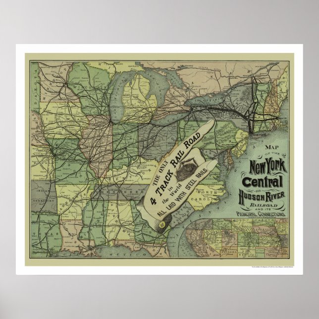 New York Central & Hudson Railroad Map 1876 Poster (Front)