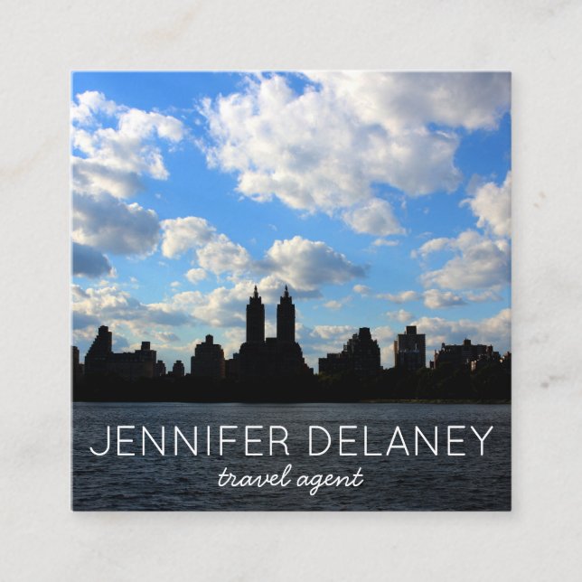 New York Central Park City Clouds Photo Travel Square Business Card (Front)