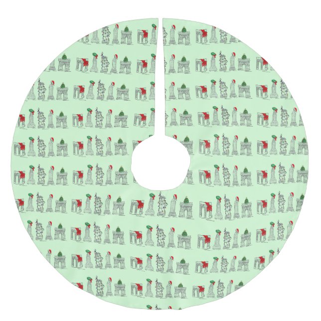 New York Christmas NYC Landmarks Architecture Brushed Polyester Tree Skirt (Front)