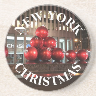 New York Christmas NYC Red Holiday Balls Sixth Ave Coaster