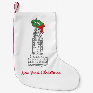 New York Christmas NYC Skyscraper Holly Wreath Small Christmas Stocking