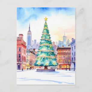 New York Christmas Tree and Skyline Postcard