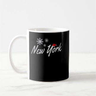 New York Christmas with Snowflakes and Santa Hat  Coffee Mug