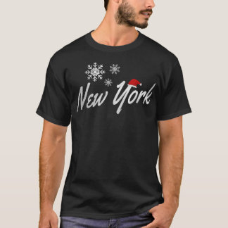 New York Christmas with Snowflakes and Santa Hat  T-Shirt