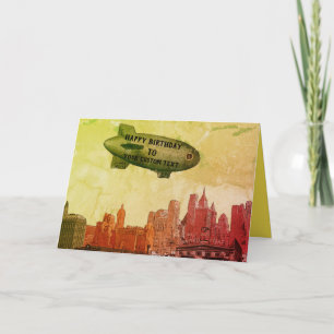 NEW YORK CITY 1930'S SKYLINE BLIMP YOUR BIRTHDAY CARD