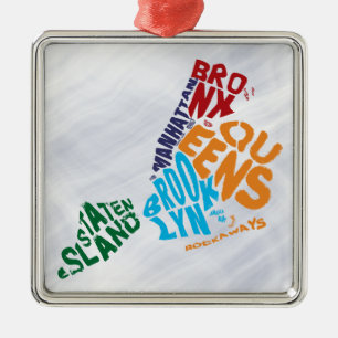 New York City 5 Boroughs Calligram Map Metal Tree Decoration