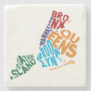 New York City 5 Boroughs Calligram Map Stone Coaster