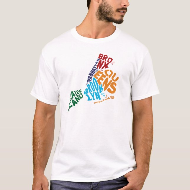 New York City 5 Boroughs Calligram Map T-Shirt (Front)