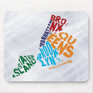 New York City 5 Boroughs Word Art Map Mouse Mat