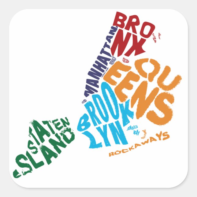 New York City 5 Boroughs Word Art Map Square Sticker (Front)