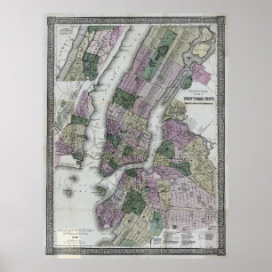 New York City (and Environs) Map 1866 Poster