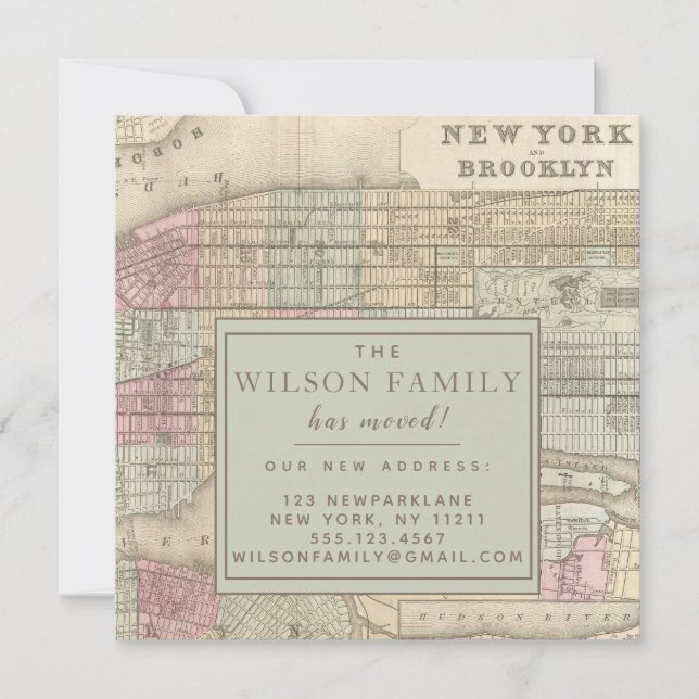 New York City Antique Map Moving Announcement (Front)