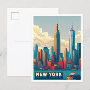 New York City Art Vintage Travel Illustration Postcard