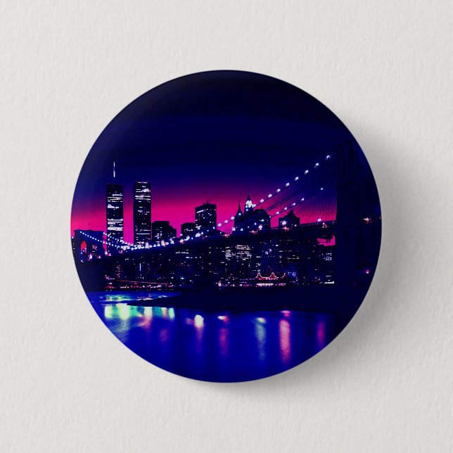 New York City at Night 6 Cm Round Badge (Front)