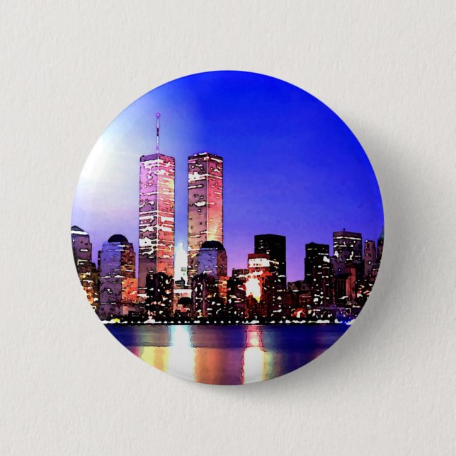 New York City at Night 6 Cm Round Badge (Front)