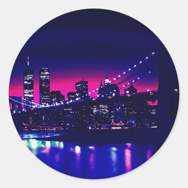 New York City at Night Classic Round Sticker (Front)