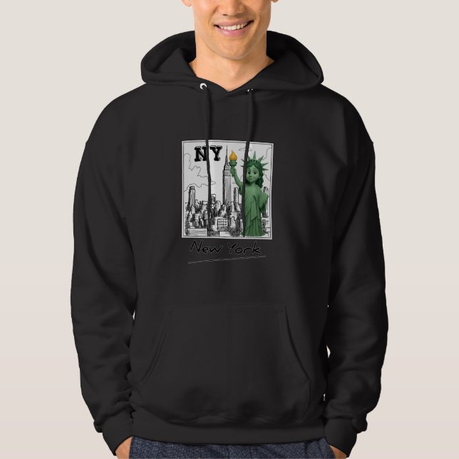 New York City Baby Statue of Liberty Skyline Sketc Hoodie (Front)