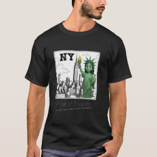 New York City Baby Statue of Liberty Skyline Sketc T-Shirt