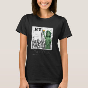 New York City Baby Statue of Liberty Skyline Sketc T-Shirt