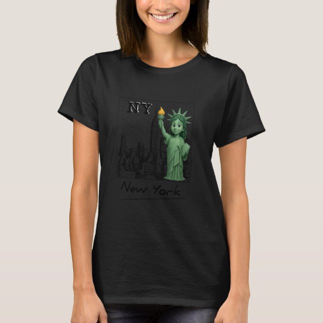 New York City Baby Statue of Liberty Skyline Sketc T-Shirt (Front)
