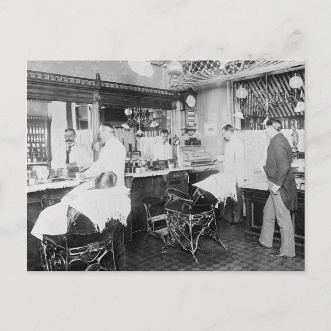 New York City Barber Shop, 1895 Postcard (Front)
