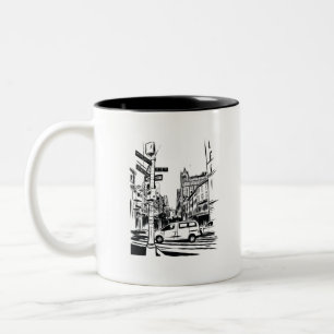 New York City Black and White Urban Street Scene Two-Tone Coffee Mug