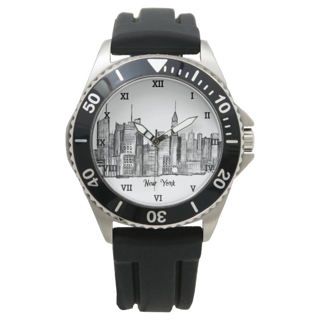 New York City Black Modern Skyline Travel NYC Watch (Front)