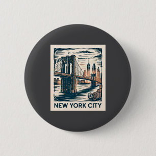 New York City Brooklyn Bridge Bold Retro Skyline 6 Cm Round Badge