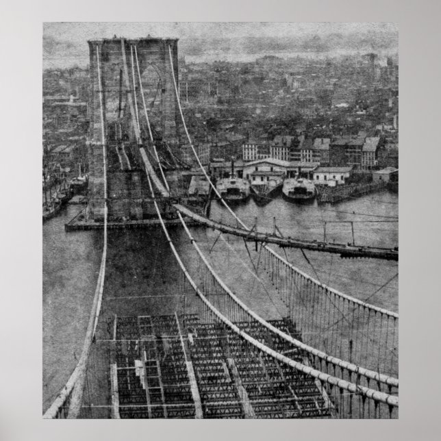 New York City Brooklyn Bridge Construction Poster (Front)