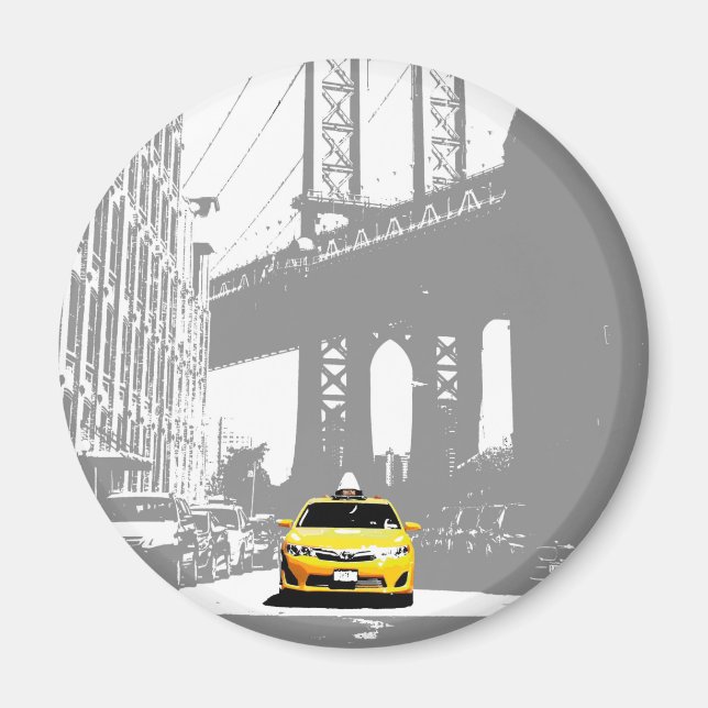 New York City Brooklyn Bridge Nyc Yellow Taxi Magnet (Front)