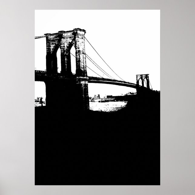 New York City Brooklyn Bridge Silhouette Pop Art Poster (Front)