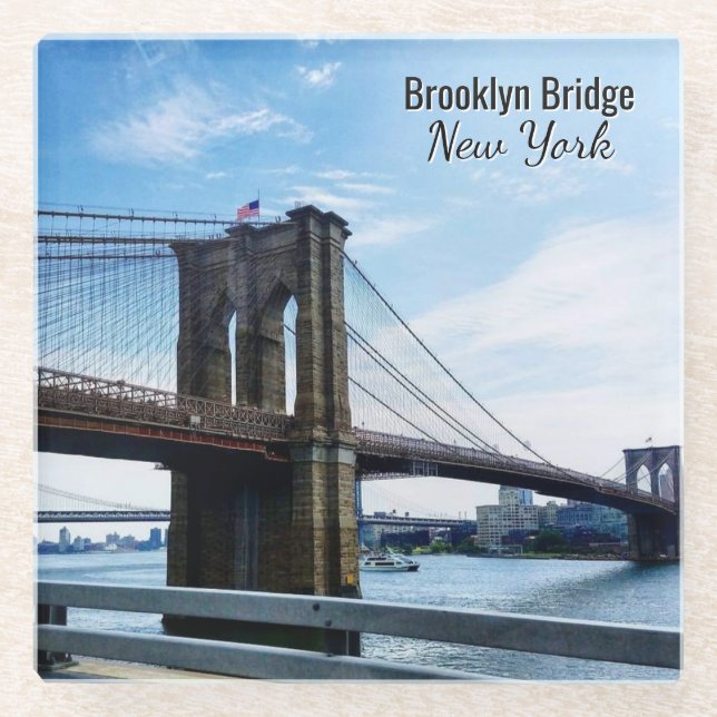 New York City Brooklyn Bridge Souvenir Glass Coaster (Front)